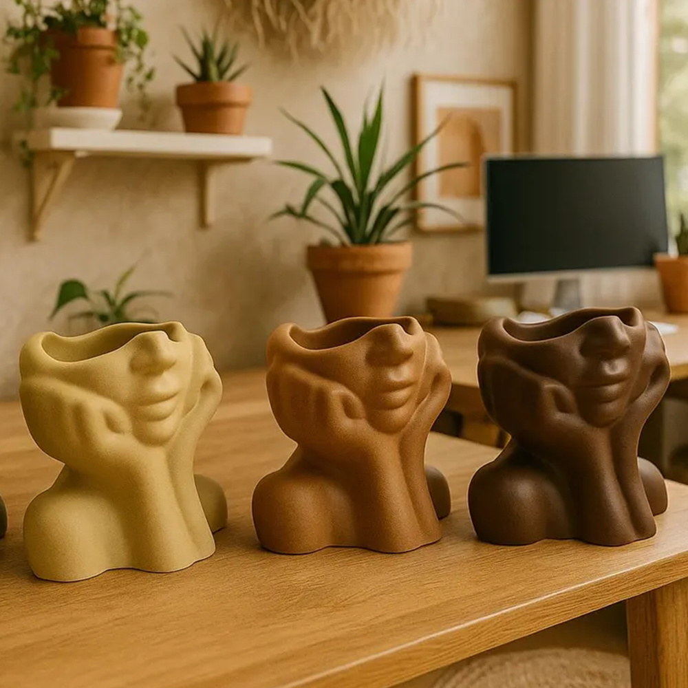 Abstract Face Planter Pot Sili - Echeveria Succulent avis et prix